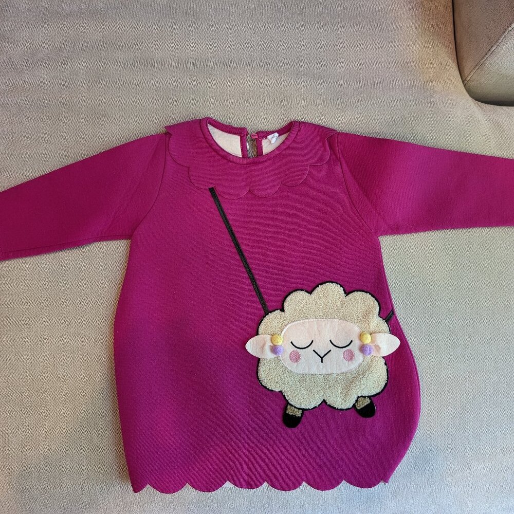 Coco Rabbit Girls' Dress with Sheep Appliqué - Size S (3T)